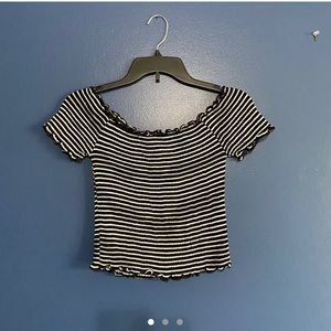 black and white striped off the shoulder crop top